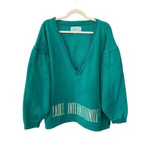 Vintage 90s ENUF Internationale Deep V Pullover Sweater Womens M Teal Cotton Y2K